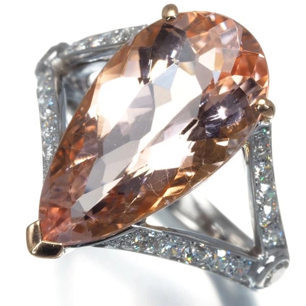 PEAR-SHAPED MORGANITE DIAMOND RING 18K (1 of 4)