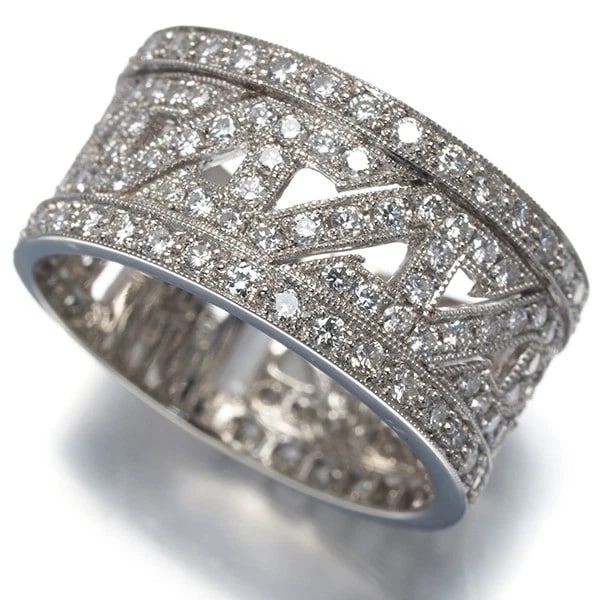 DIAMOND MILGRAIN OPENWORK RING: Diamond Milgrain Openwork Ring Brand: Unbranded Type: Ring Material: Metal Platinum Main Stone Natural Color: Platinum Size: US6.75-7 Accessories: None Accessories Notice: When purchasing