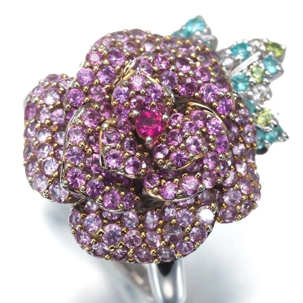PINK SAPPHIRE PARAIBA TOURMALINE DIAMOND DEMANTOID GARNET RUBY PAVED RING (1 of 4)