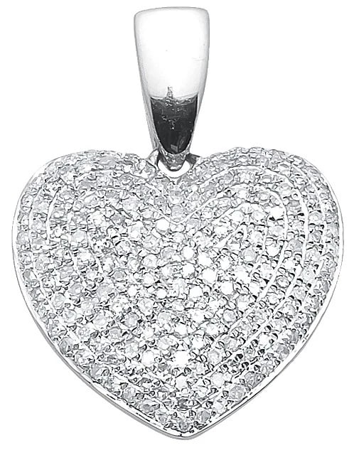 PAVE' REAL DIAMOND PUFFED HEART PENDANT 10K WHITE GOLD (1 of 2)