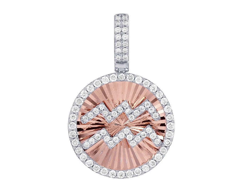 ZODIAC SIGN REAL DIAMOND PENDANT 14K ROSE-WHITE GOLD: Zodiac Sign Real Diamond Pendant 14K Rose-White Gold Brand: None Type: Pendant Material: Metal Rose-White Gold Main Stone Natural Color: Rose Gold Size: Dimension 19mm x 30mm Accessories: None
