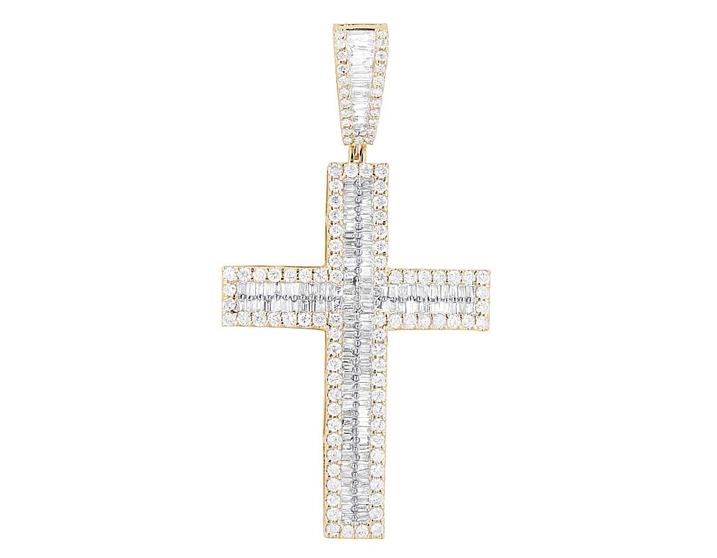 BAGUETTE 2 ROW REAL DIAMOND CROSS PENDANT (1 of 2)