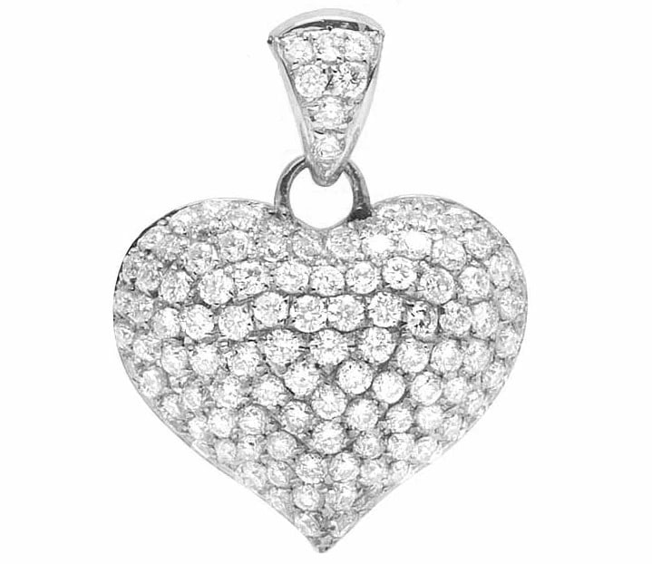 LADIES 14K WHITE GOLD PUFF ICED REAL VS DIAMOND HEART PENDANT CHARM: Ladies 14K White Gold Puff Iced Real VS Diamond Heart Pendant Charm Brand: None Type: Necklace Material: Metal White Gold Main Stone Natural Color: White Gold Size: Dimension 0.82" Accessories: N