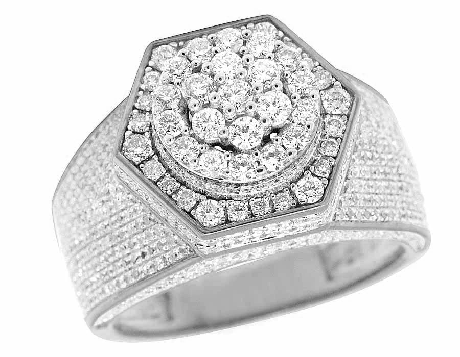 MEN'S 10K WHITE GOLD GENUINE DIAMOND 3D HEXAGON WEDDING PINKY RING: Men's 10K White Gold Genuine Diamond 3D Hexagon Wedding Pinky Ring Brand: None Type: Ring Material: Metal White Gold Main Stone Natural Color: None Size: 10 US Accessories: None Accessorie