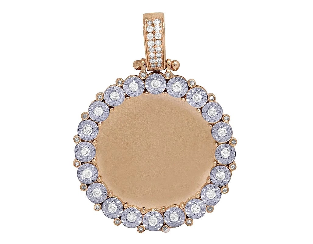 ROSE GOLD MEMORY FRAME REAL DIAMOND MEDALLION ILLUSION SET PHOTO PENDANT (1 of 3)