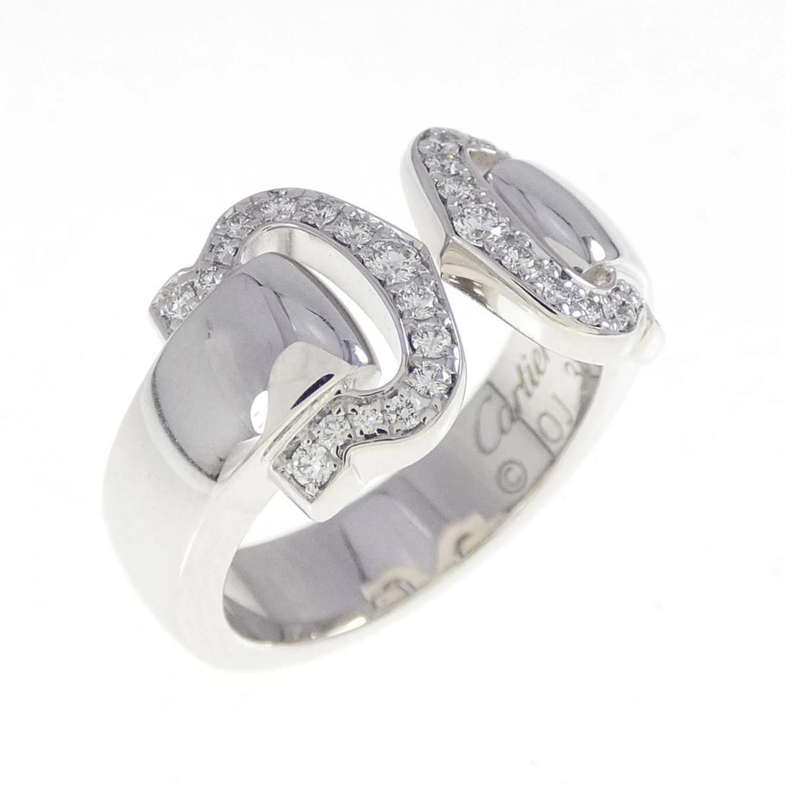 CARTIER 2C RING: Cartier 2C Ring Brand: Cartier Type: Ring Material: 750 White Gold Main Stone Natural Color: White Gold Size: 4-4.5 (US size) Accessories: None Accessories Notice: When purchasing pre-owne