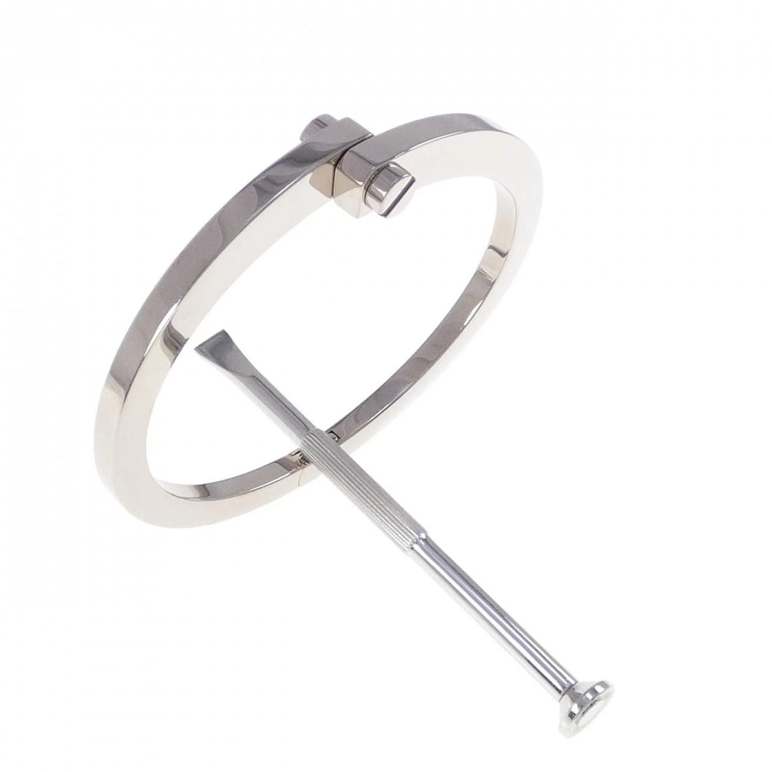 CARTIER MENNOT BANGLE: Cartier Mennot Bangle Brand: Cartier Type: Bracelet Material: 750 White Gold Color: White Gold Size: 15.5cm Accessories: None Accessories Notice: When purchasing pre-owned goods, please refer