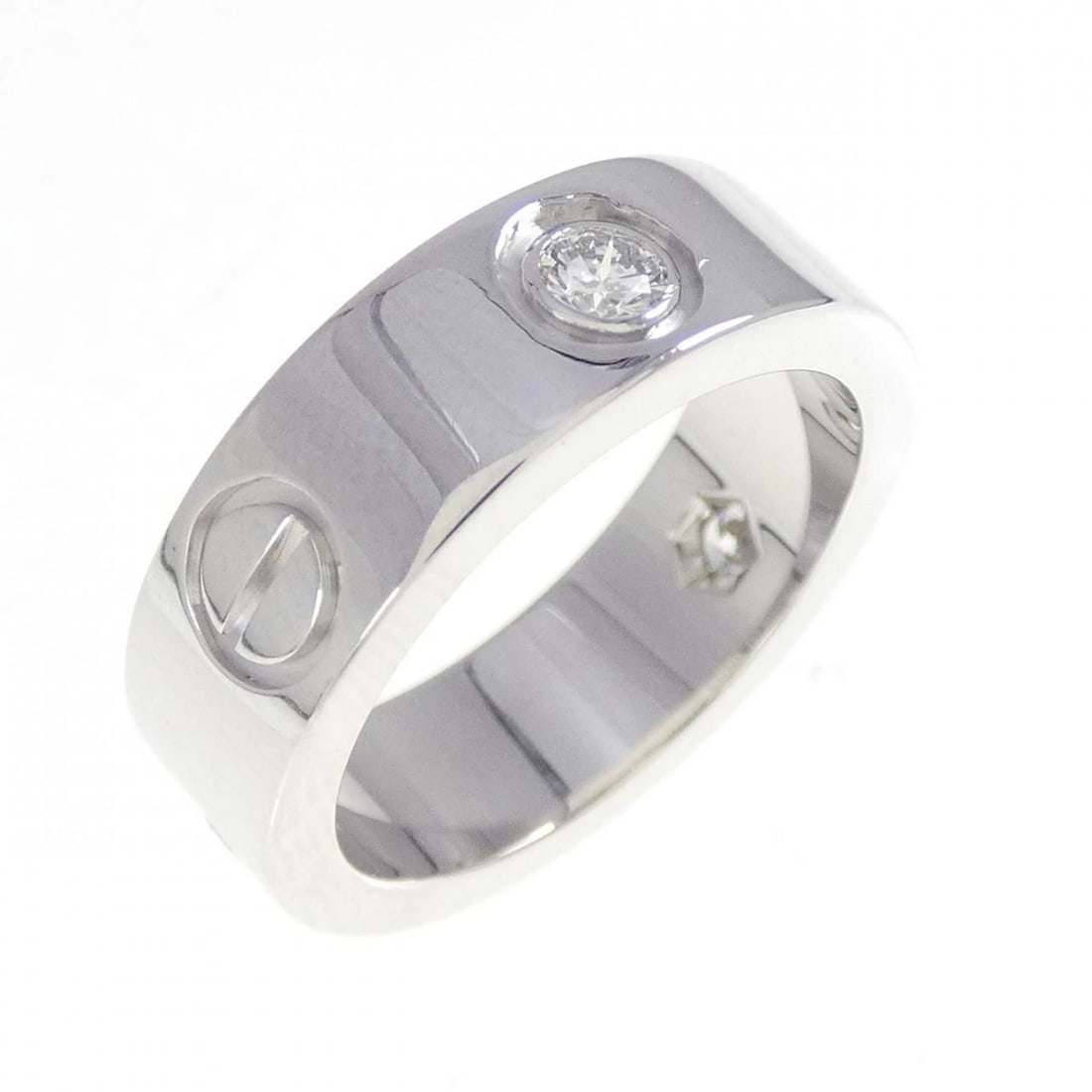 CARTIER LOVE HALF DIAMOND RING: Cartier Love Half Diamond Ring Brand: Cartier Type: Ring Material: 750 White Gold Main Stone Natural Color: White Gold Size: 4-4.5 (US size) Accessories: None Accessories Notice: When