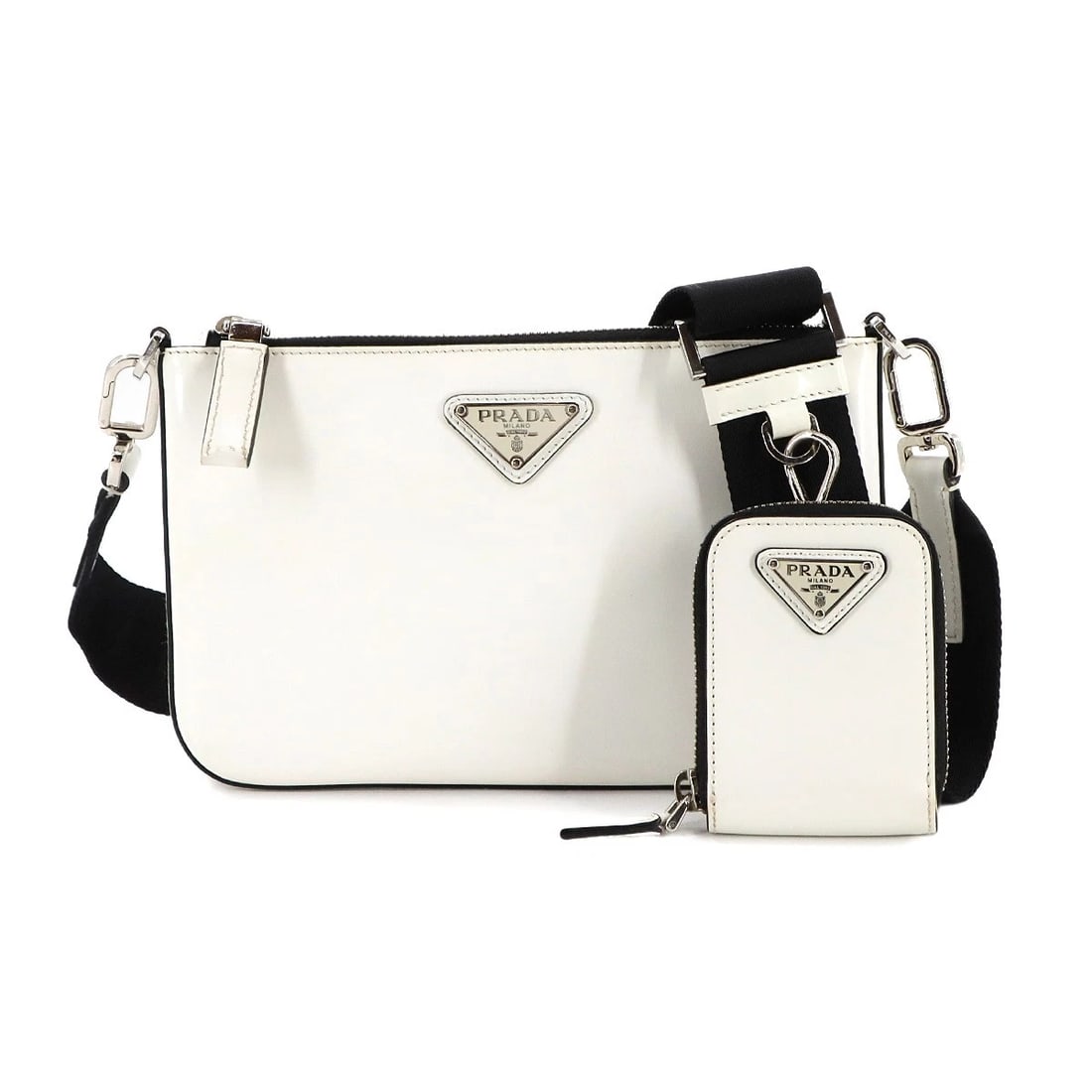 PRADA SHOULDER BAG LEATHER WHITE BLACK (1 of 7)