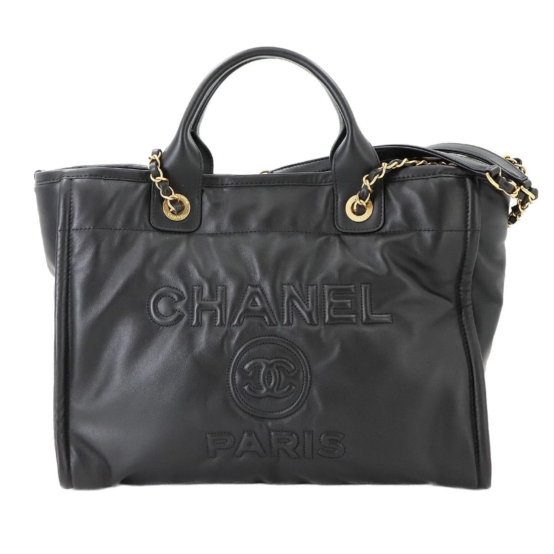 CHANEL DEAUVILLE TOTE CHAIN SHOULDER BAG LEATHER (1 of 6)