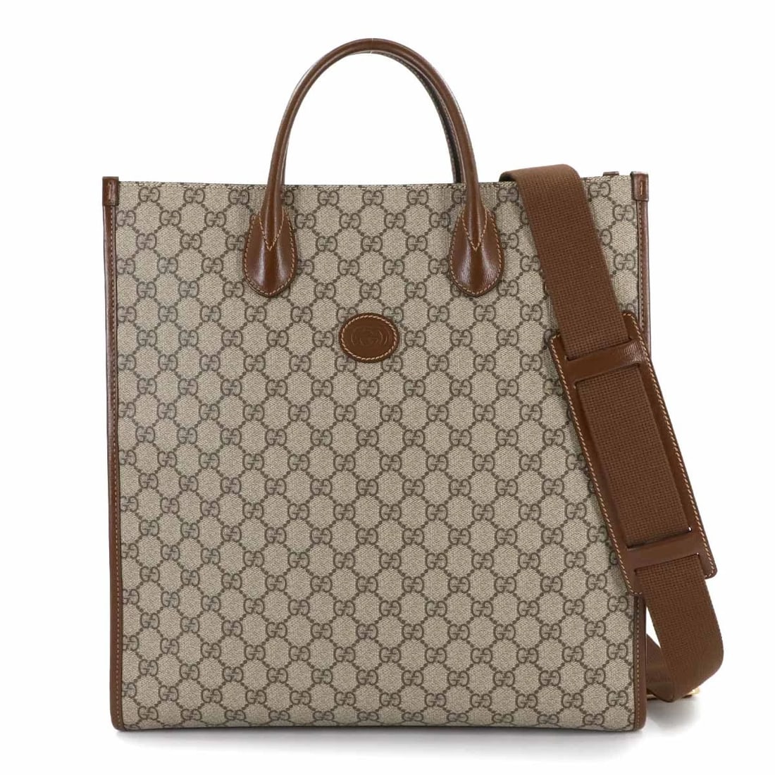 GUCCI INTERLOCKING G 2WAY TOTE SHOULDER BAG: GUCCI Interlocking G 2way Tote Shoulder Bag Brand: GUCCI Type: Tote Bag / Shoulder Bag Material: GG Supreme Canvas , Leather Color: Beige , Brown Size: W 14.17 inch, H 14.57 inch, D 4.33 inch Shou