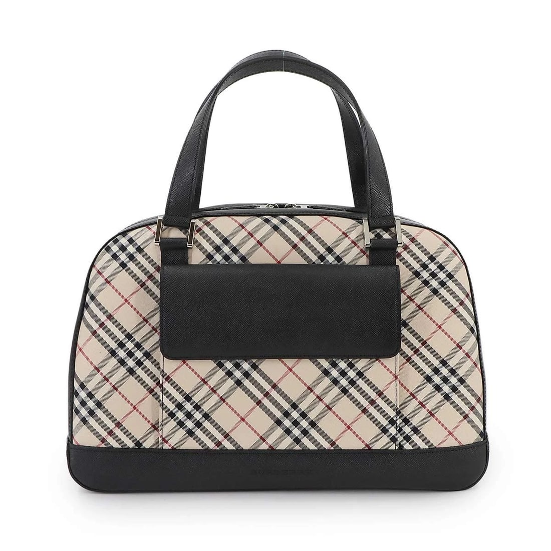 BURBERRY PLAID HAND BAG CANVAS LEATHER BEIGE BLACK PURSE (1 of 8)