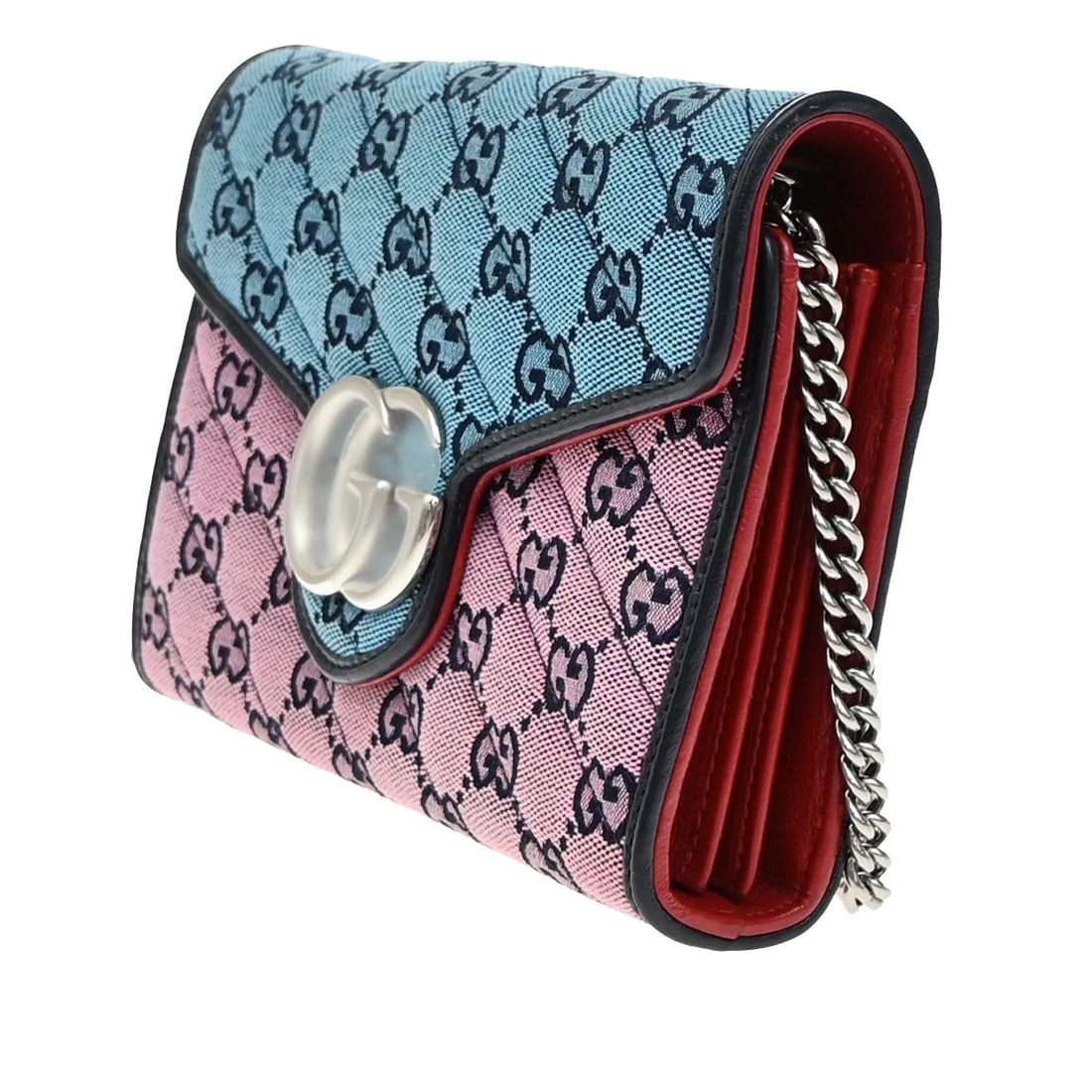 GUCCI MARMONT CHAIN WALLET MINI SHOULDER BAG CANVAS LEATHER PINK BLUE (1 of 8)