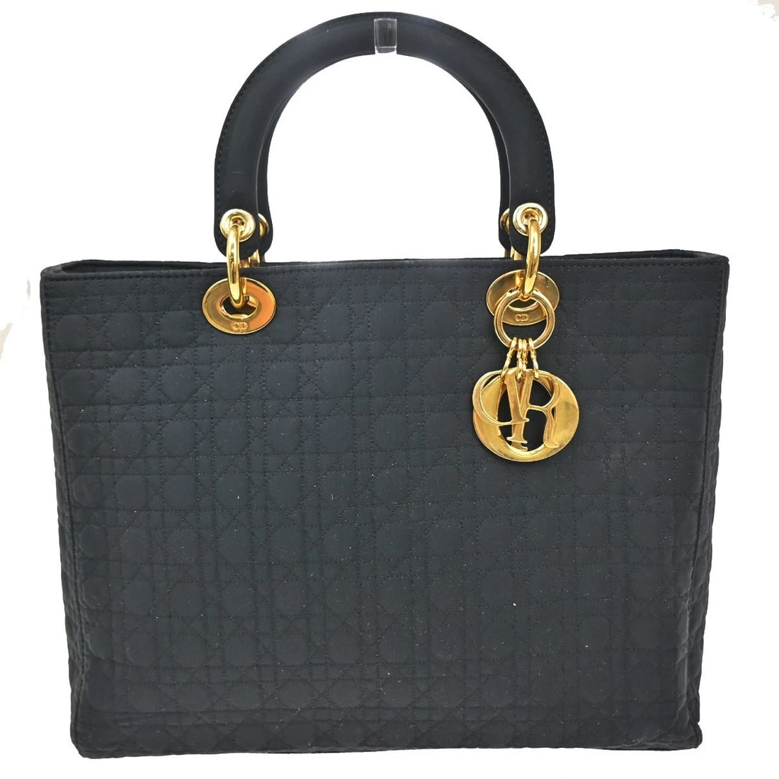 CHRISTIAN DIOR LADY CANNAGE TOTE HAND BAG CANVAS BLACK (1 of 11)