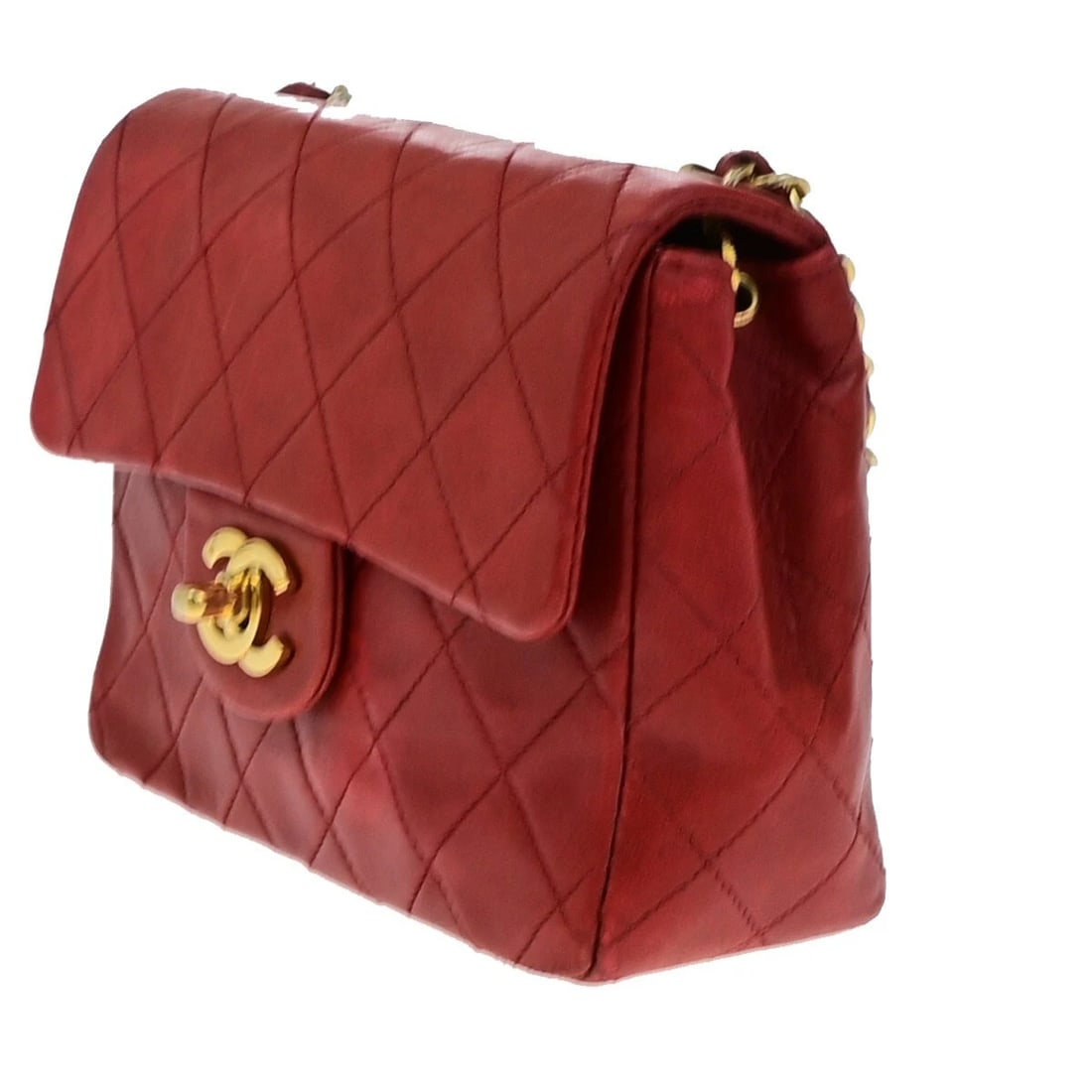CHANEL CC LOGO MINI MATELASSE CHAIN SHOULDER BAG LEATHER RED (1 of 9)