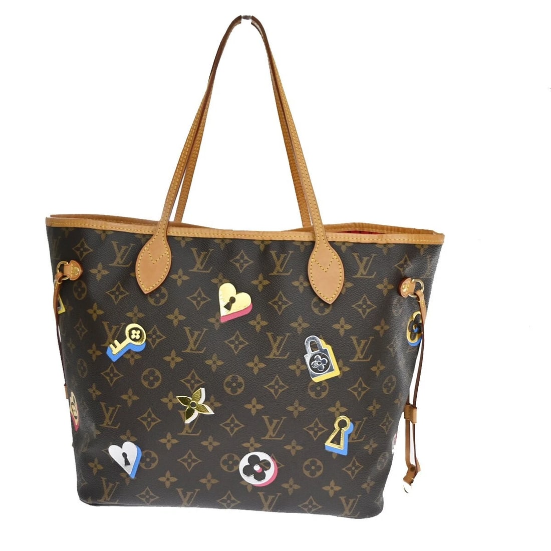 LOUIS VUITTON NEVERFULL MM SHOULDER TOTE BAG MONOGRAM: LOUIS VUITTON Neverfull MM Shoulder Tote Bag Monogram Brand: Louis Vuitton Type: Shoulder Bag Material: Monogram Love Lock Leather Color: Brown Size: W 12.6 x H 11.4 x D 6.3 " (approx.) SHOULDER D