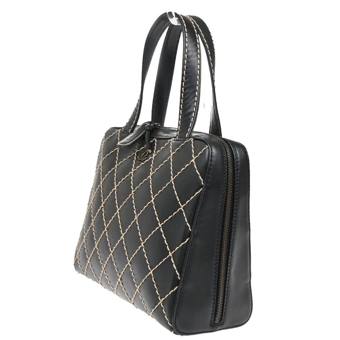 CHANEL CC LOGO WILD STITCH SHOULDER HAND TOTE BAG LEATHER BLACK: CHANEL CC Logo Wild Stitch Shoulder Hand Tote Bag Leather Black Brand: CHANEL Type: Hand Bag Material: Leather Color: Black Size: W 12.2 x H 9.8 x D 5.1 " (approx.) HANDLE DROP ( inch /cm ) 7.1 "/