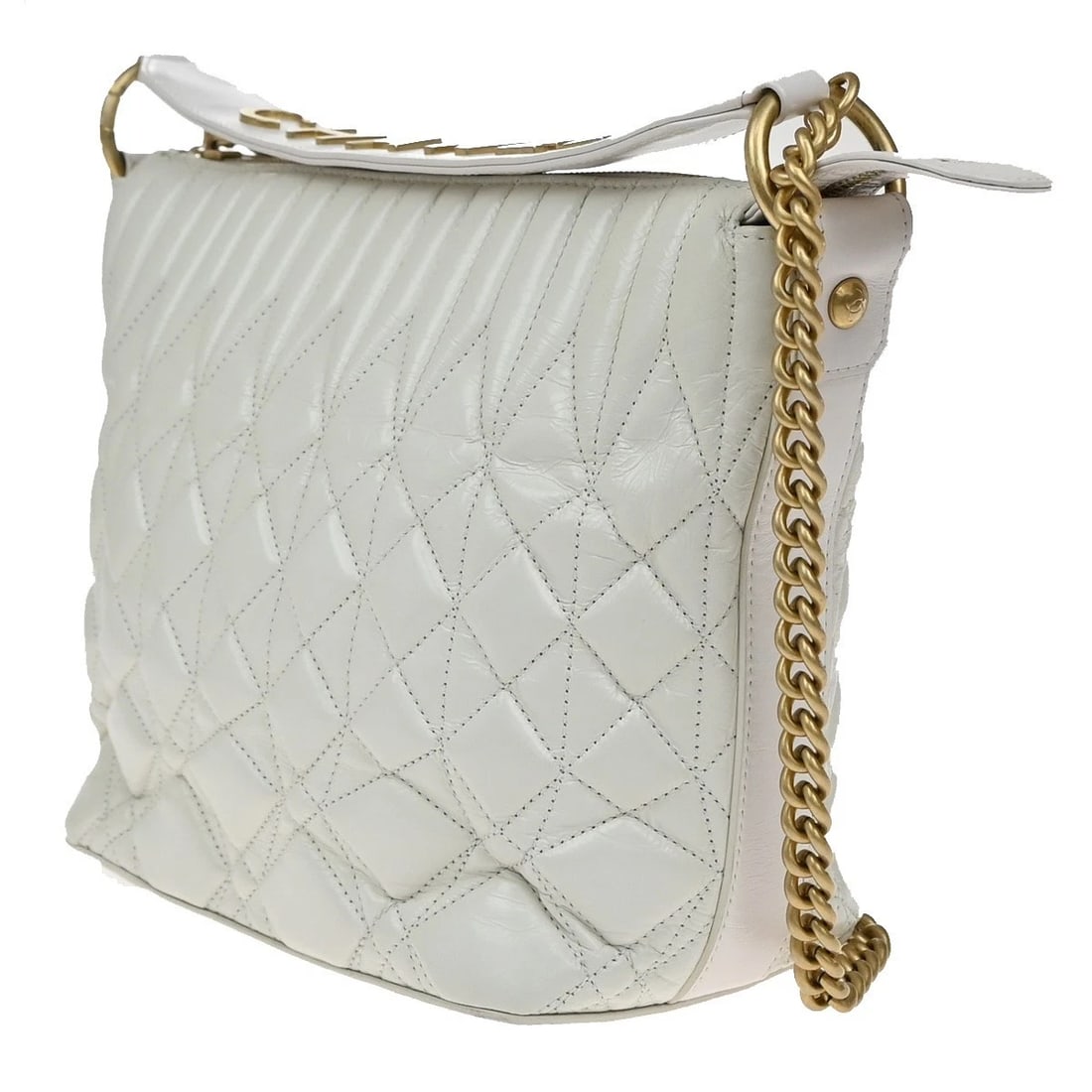 CHANEL CC LOGO 2WAY GLAZED SHOULDER BAG LEATHER WHITE (1 of 10)