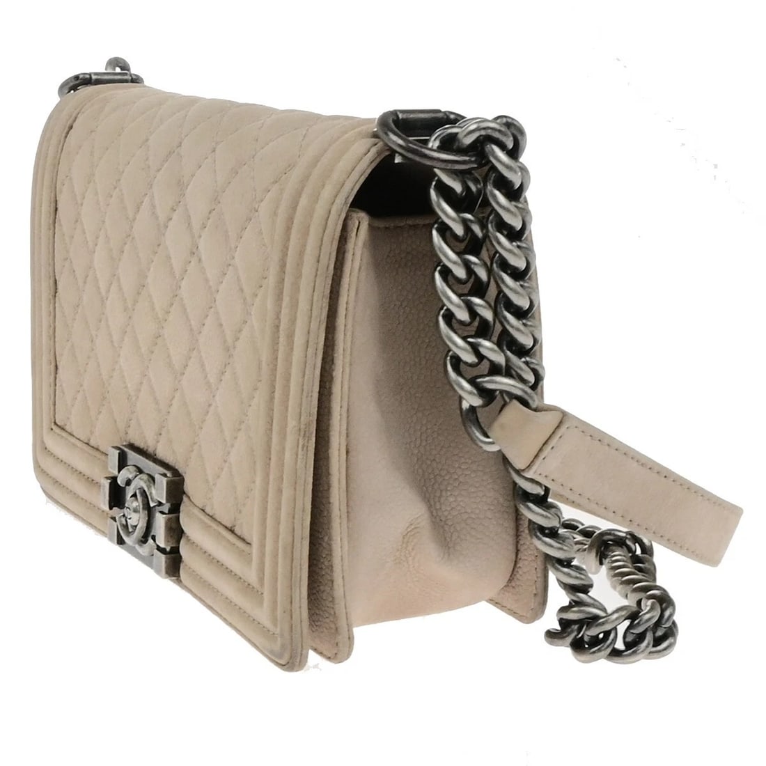 CHANEL CC BOY CHAIN SHOULDER BAG SUEDE GRAINED CALF SKIN LEATHER BEIGE (1 of 10)