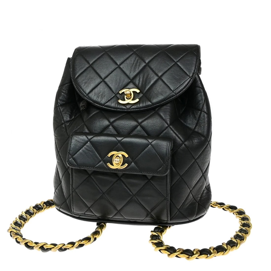 CHANEL CC LOGO DUMA MATELASSE CHAIN BACKPACK BAG LEATHER BLACK (1 of 11)