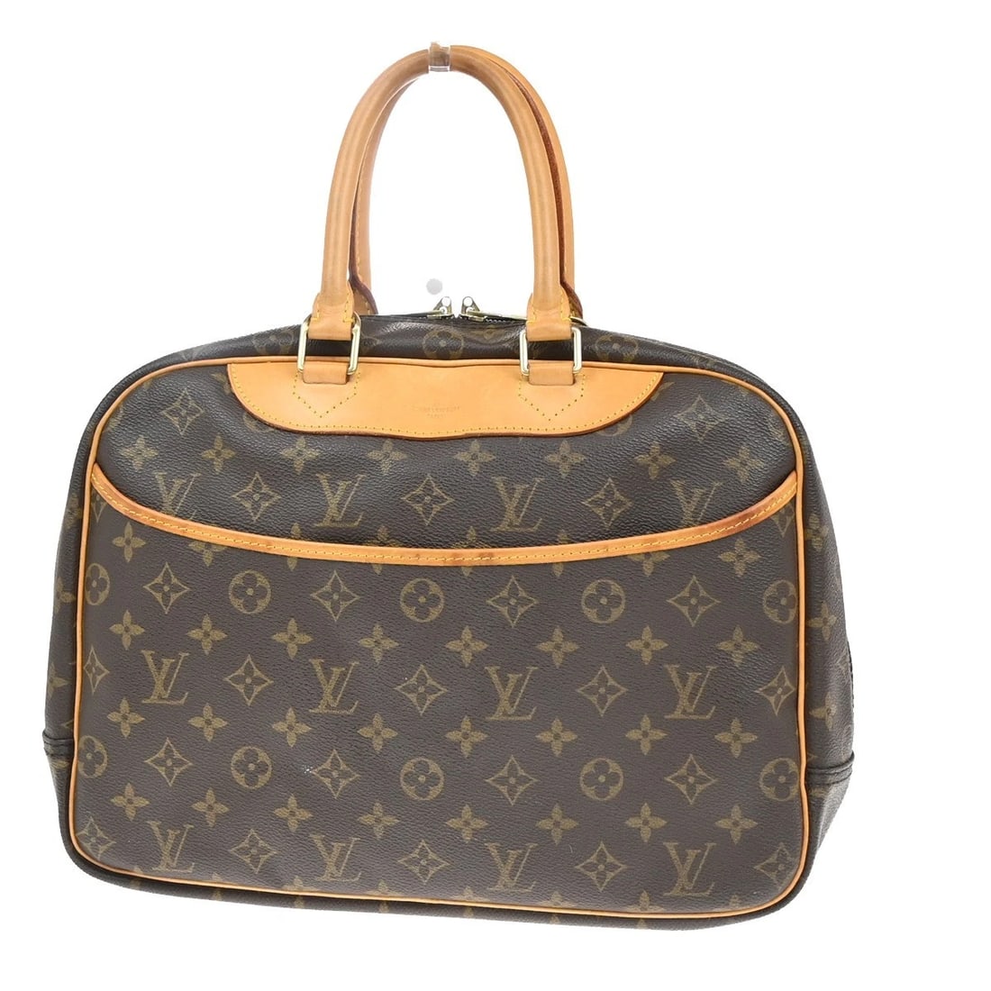 LOUIS VUITTON LV LOGO DEAUVILLE HAND BAG MONOGRAM LEATHER BROWN (1 of 12)