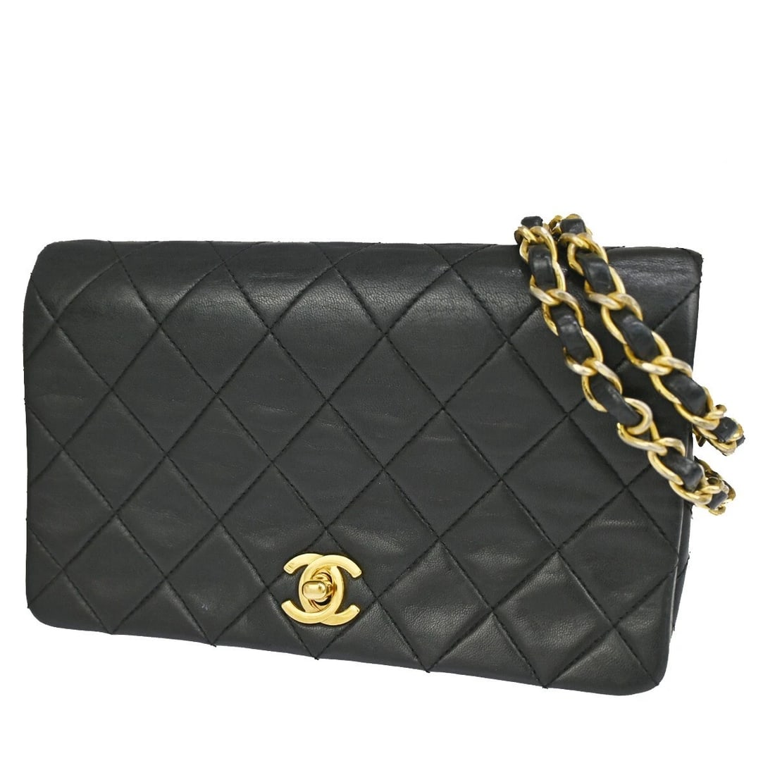 CHANEL CC MINI MATELASSE FULL FLAP CHAIN SHOULDER BAG LEATHER BLACK (1 of 9)