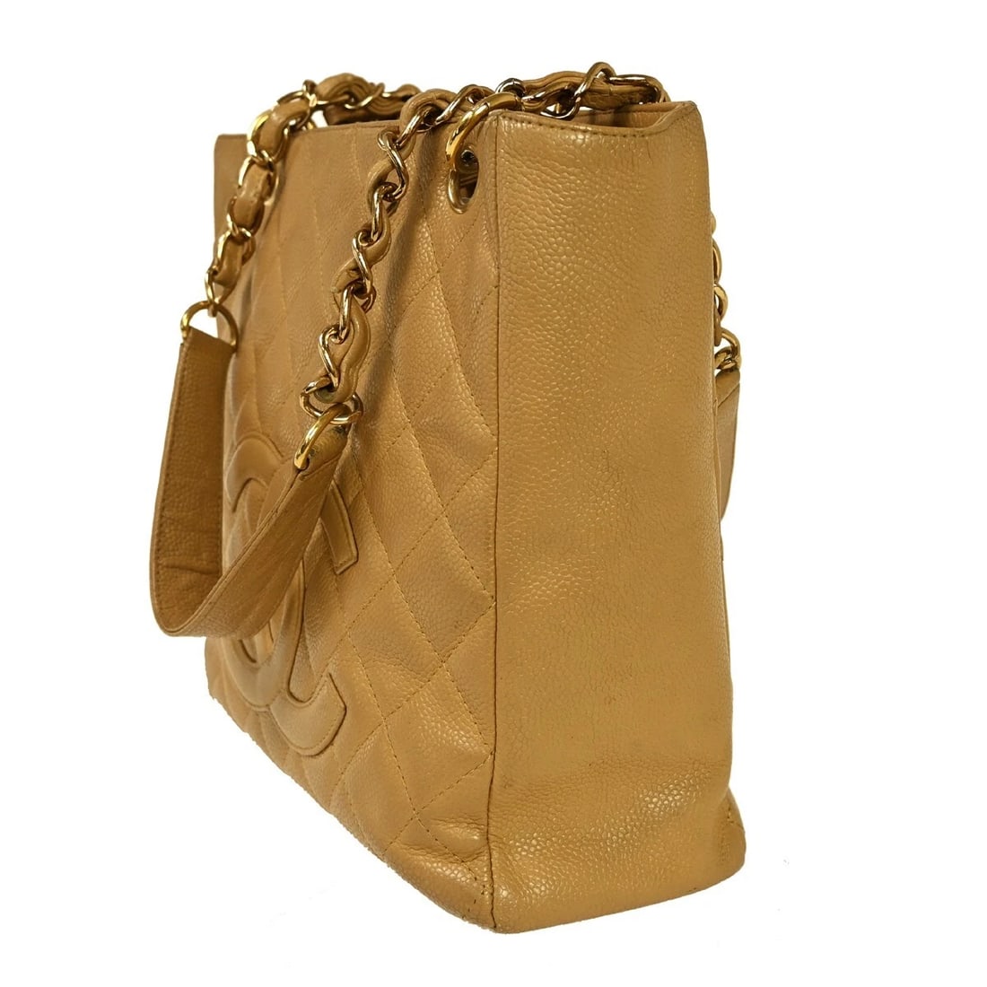 CHANEL CC MATELASSE PST CHAIN SHOULDER BAG GRAINED CALFSKIN LEATHER: CHANEL CC Matelasse PST Chain Shoulder Bag Grained Calfskin Leather Brand: CHANEL Type: Shoulder Bag Material: Grained Calfskin Leather Color: Beige Size: W 9.8 x H 9.4 x D 3.5 " (approx.) SHOULDE