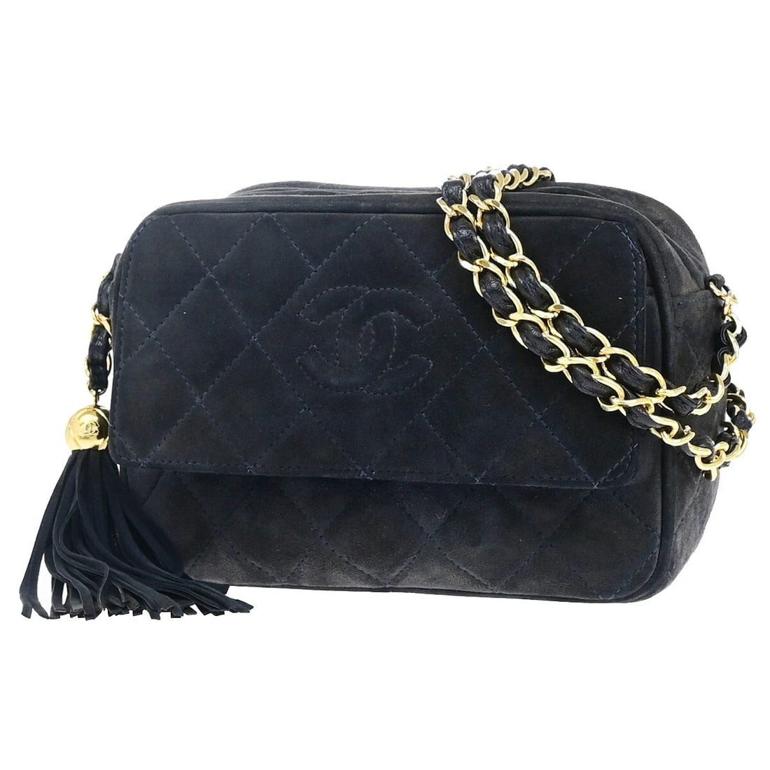 CHANEL CC LOGO MINI MATELASSE SHOULDER BAG SUEDE LEATHER NAVY BLUE GOLD (1 of 12)