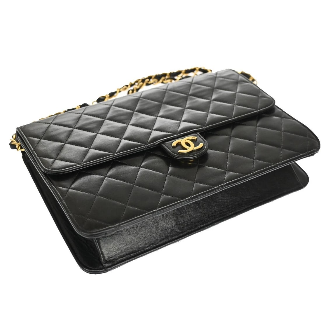 CHANEL CC LOGO MATELASSE CHAIN SHOULDER BAG LEATHER BLACK (1 of 10)