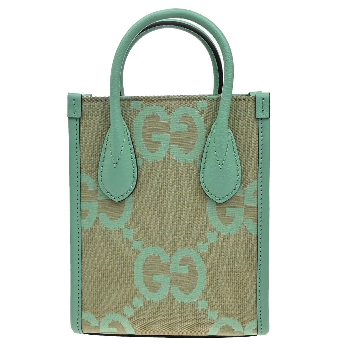 GUCCI LOGO JUMBO GG 2WAY MINI SHOULDER HAND BAG CANVAS GREEN BEIGE: GUCCI Logo Jumbo GG 2Way Mini Shoulder Hand Bag Canvas Green Beige Brand: GUCCI Type: Hand Bag Material: Canvas Leather Color: Green Beige Size: W 6.1 x H 7.5 x D 2.8 " (approx.) SHOULDER DROP ( i
