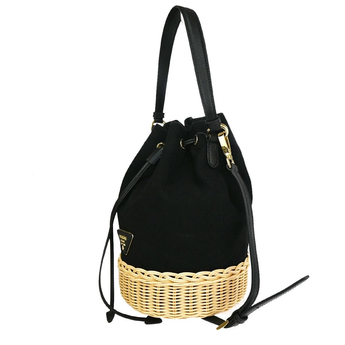 PRADA 2WAY PLAGE WICKER 2WAY SHOULDER HAND BAG STRAW CANVAS LEATHER (1 of 11)