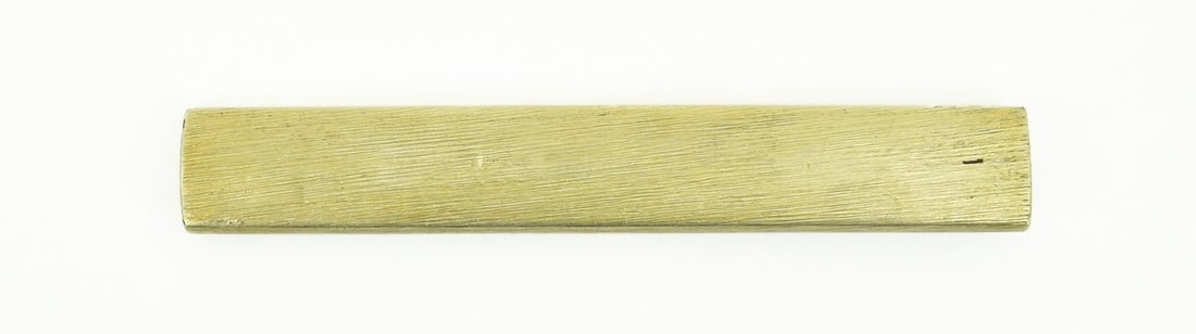 KINKO KODZUKA: Kinko Kodzuka Description: Kinko Kodzuka. Shakudo Nanako ground. Gold Pumpkin on vine with sickle. Goto School. Unsigned. Size: Length: 9.7 cm / 3.82 in Height: 1.6 cm / 0.63 i Accessories: None