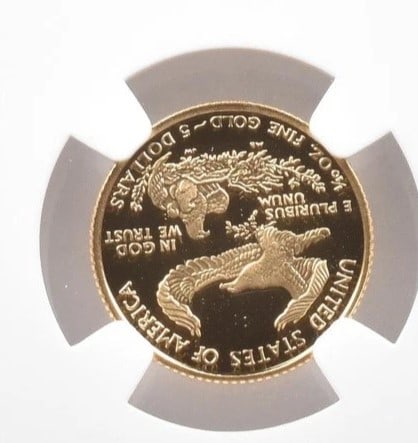 2008-W $5 AMERICAN GOLD EAGLE MERCANTI: 2008-W $5 American Gold Eagle Mercanti Grade : PF70 Composition : Gold Denomination : $5 Year : 2008 Country of Origin : None Mint Location : West Point Brand/Mint : None Accessories: None