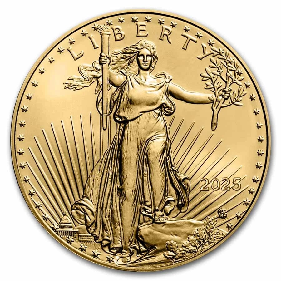 2025 1/10 OZ AMERICAN GOLD EAGLE: 2025 1/10 oz American Gold Eagle Brand : None Year : 2023 Denomination : 5 Dollars Fineness : 0.9167 Country of Origin/Country/Region of Manufacture : United States Coin : None Brand/Mint :