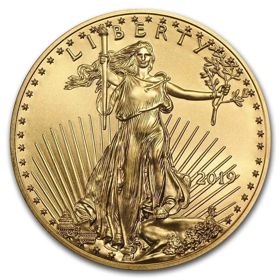 2019 1 OZ AMERICAN GOLD EAGLE BU: 2019 1 oz American Gold Eagle BU Brand : US Mint Year : 2019 Denomination : $50.00 Fineness : 0.9167 Country of Origin/Country/Region of Manufacture : United States Coin : None Brand/Mint