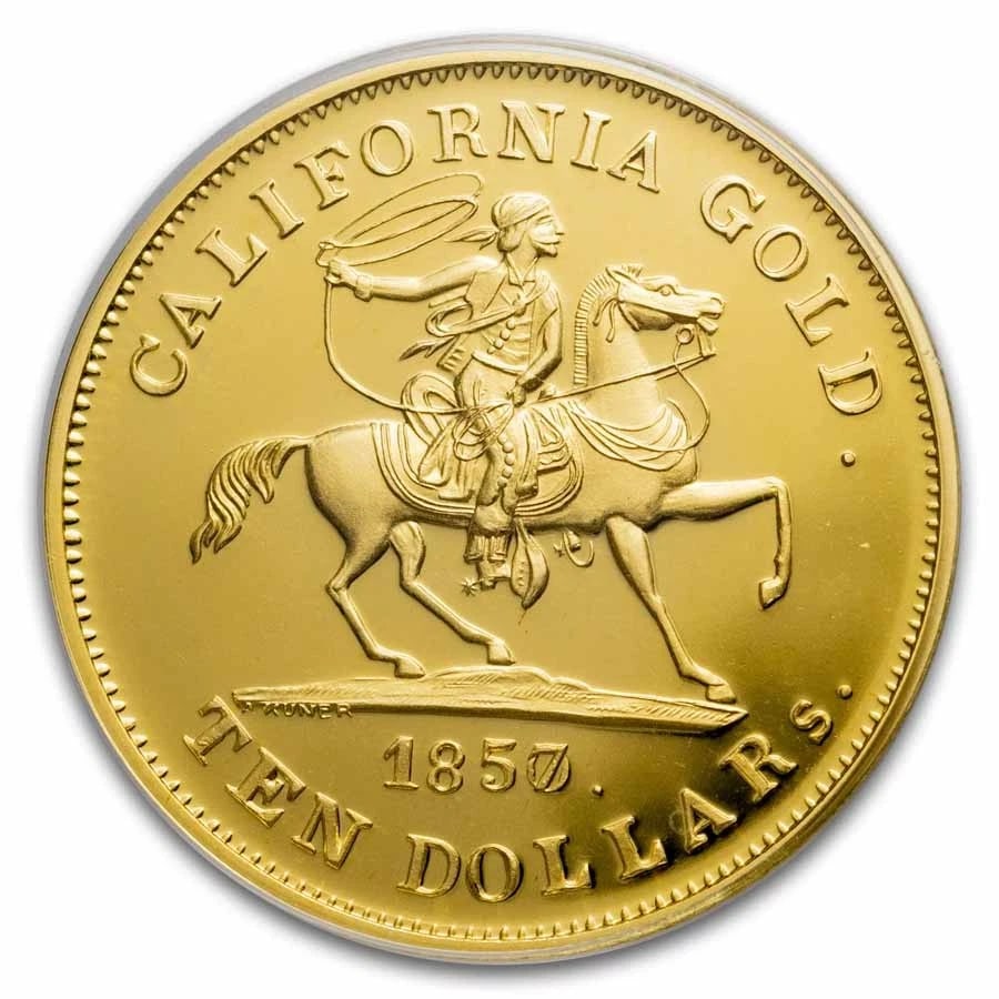 1857/0 $10 49ER HORSEMAN .906 FINE CAL GOLD (1 of 2)