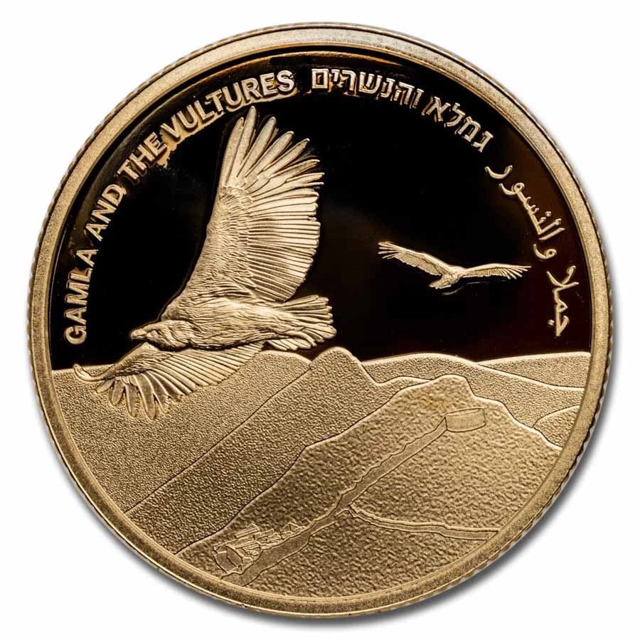 2022 ISRAEL PROOF GOLD 10 NIS GAMLA AND THE VULTURES: 2022 Israel Proof Gold 10 NIS Gamla And The Vultures Brand : Holy Land Mint Year : 2022 Denomination : 10 Shekels Fineness : 0.917 Country of Origin/Country/Region of Manufacture : Israel Coin :