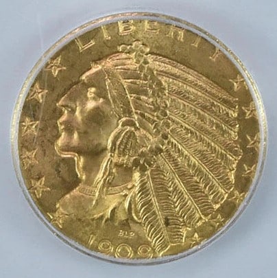 1909-D $5 INDIAN HEAD GOLD HALF EAGLE (1 of 2)
