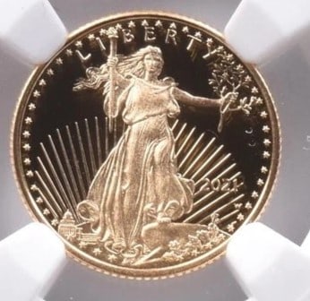 2021-W $5 AMERICAN GOLD EAGLE TYPE 1: 2021-W $5 American Gold Eagle Type 1 Grade : PR 70 Composition : Gold Denomination : $5 Year : 2021 Country of Origin : United States Mint Location : None Brand/Mint : U.S. Mint