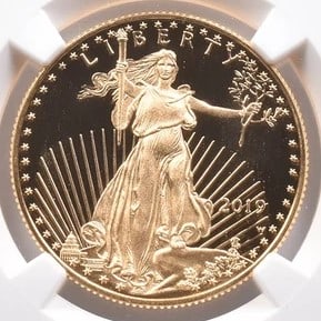 2019-W $25 AMERICAN GOLD EAGLE MERCANTI: 2019-W $25 American Gold Eagle Mercanti Grade : PF70 Composition : Gold Denomination : $25 Year : 2019 Country of Origin : none Mint Location : West Point Brand/Mint : none Acces