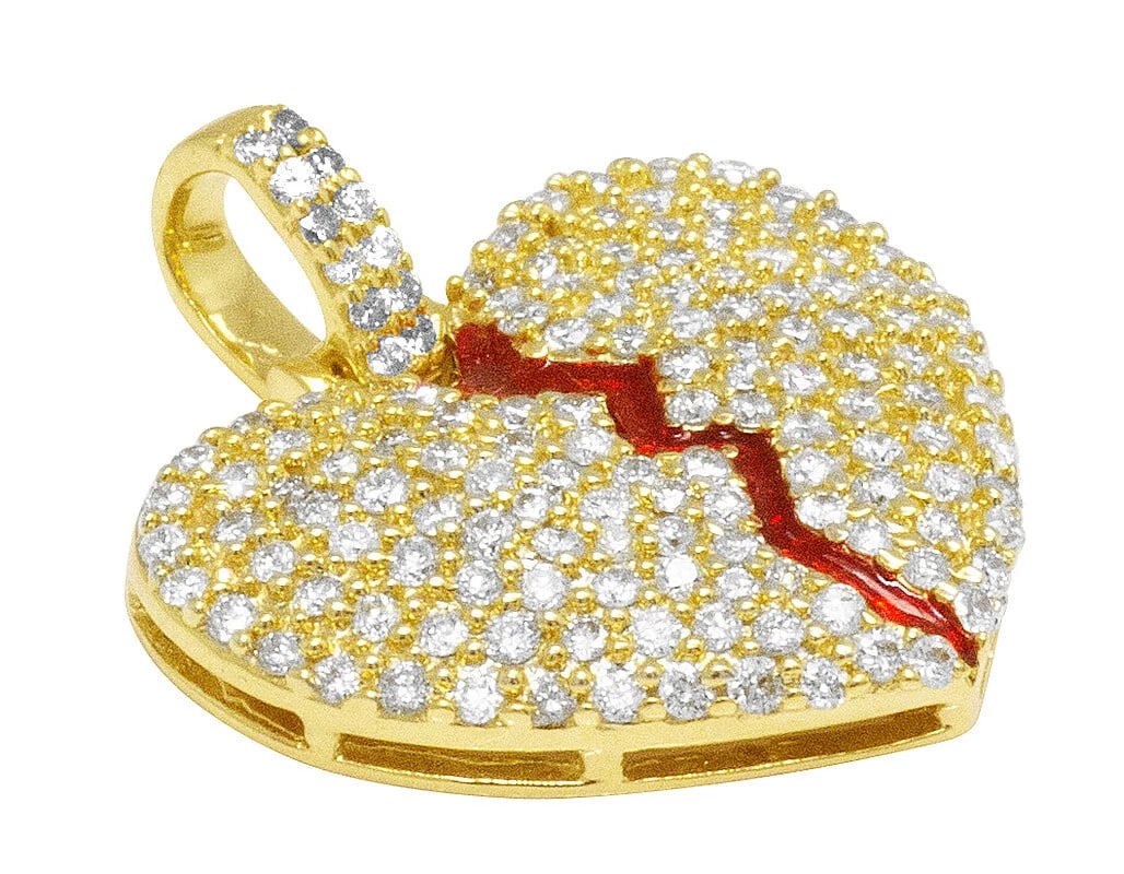 10K YELLOW GOLD BROKEN REAL DIAMOND HEART PENDANT CHARM: 10K Yellow Gold Broken Real Diamond Heart Pendant Charm Brand: None Type: Necklace Material: Metal Yellow Gold Main Stone Natural Color: Yellow Gold Size: Dimension 1" Accessories: None Ac
