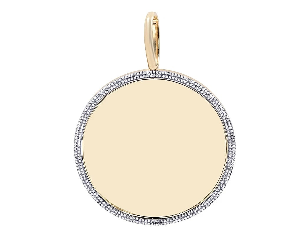 DOUBLE ROW REAL DIAMOND ROUND MEMORY PENDANT 10K YELLOW GOLD: Double Row Real Diamond Round Memory Pendant 10K Yellow Gold Brand: None Type: Pendant Material: Metal Yellow Gold Main Stone Natural Color: Yellow Gold Size: Dimension L 50 MM , + 1.8 MM Bail Ac