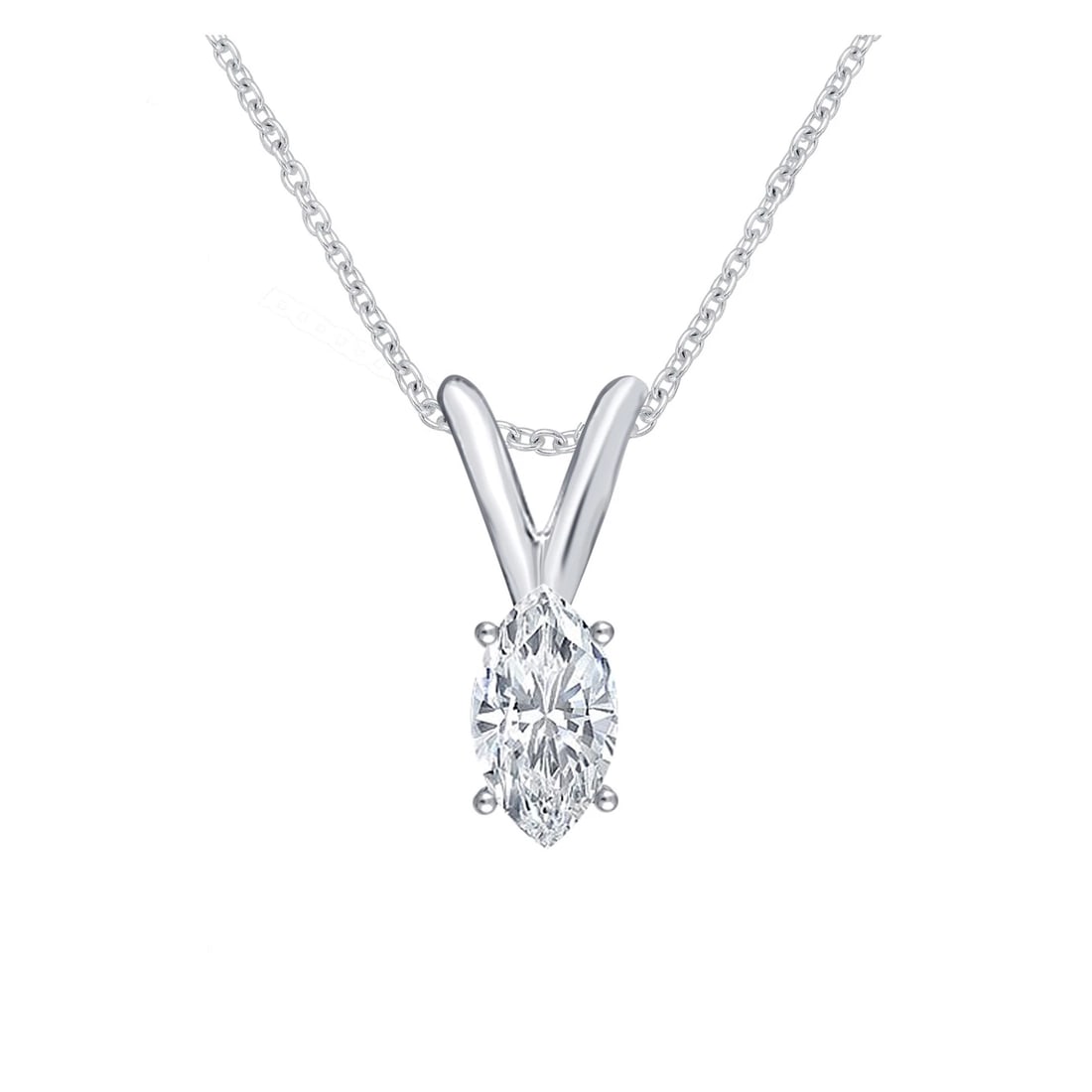 LADIES 14K WHITE GOLD GENUINE DIAMOND MARQUISE SOLITAIRE PENDANT CHAIN: Ladies 14k White Gold Genuine Diamond Marquise Solitaire Pendant Chain Brand: None Type: Necklace Material: Metal White Gold Main Stone Natural Color: White Gold Size: Dimension 11mm Accessories: