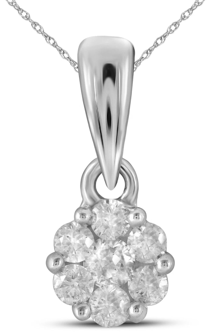 LADIES 14K WHITE GOLD FLOWER CLUSTER GENUINE DIAMOND FINE CHAM PENDANT (1 of 2)