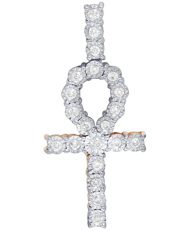 REAL 10K ROSE GOLD GENUINE DIAMOND MIRACLE SET ANKH CROSS PENDANT (1 of 3)