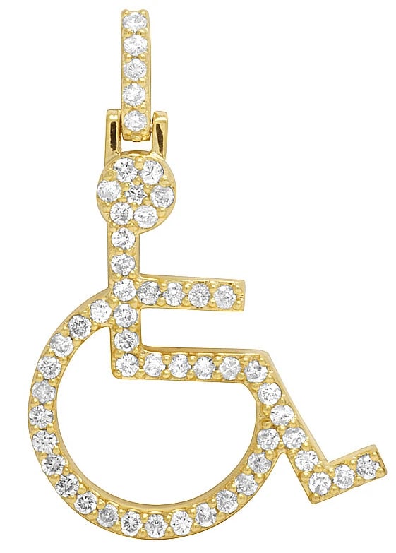 10K YELLOW GOLD HANDICAP EMOJI SIGN WHEELCHAIR SYMBOL DIAMOND CHARM PENDANT: 10K Yellow Gold Handicap Emoji Sign Wheelchair Symbol Diamond Charm Pendant Brand: None Type: Necklace Material: Metal Yellow Gold Main Stone Natural Color: Yellow Gold Size: Dimension 1.5 inches