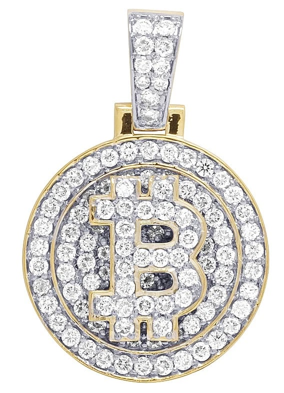MENS 10K YELLOW GOLD MEDALLION BITCOIN INITIAL B DIAMOND CHARM PENDANT (1 of 3)