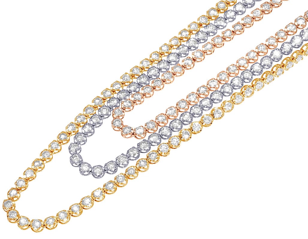 5 PTR SOLITAIRE REAL DIAMOND TENNIS NECKLACE 14K TRI-COLOR GOLD... (1 of 2)