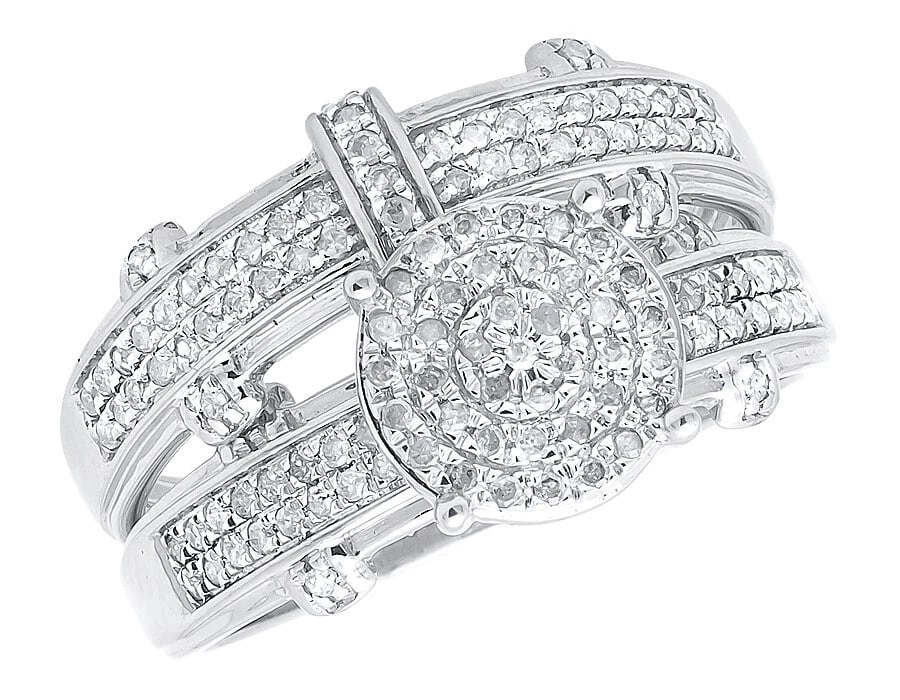 10K WHITE GOLD TRIO SET ROUND DIAMOND ENGAGEMENT ANNIVERSARY RING: 10K White Gold Trio Set Round Diamond Engagement Anniversary Ring Brand: None Type: Ring Material: Metal White Gold Main Stone Natural Color: None Size: 7 US Accessories: None Accessories