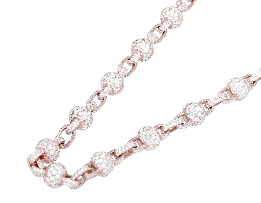BEADED REAL DIAMOND LINK NECKLACE: Beaded Real Diamond Link Necklace Brand: None Type: Necklace Material: Metal Rose Gold Main Stone Natural Color: Rose Gold Size: Width 8MMmm Chain Length 22" in Accessories: None Accessori
